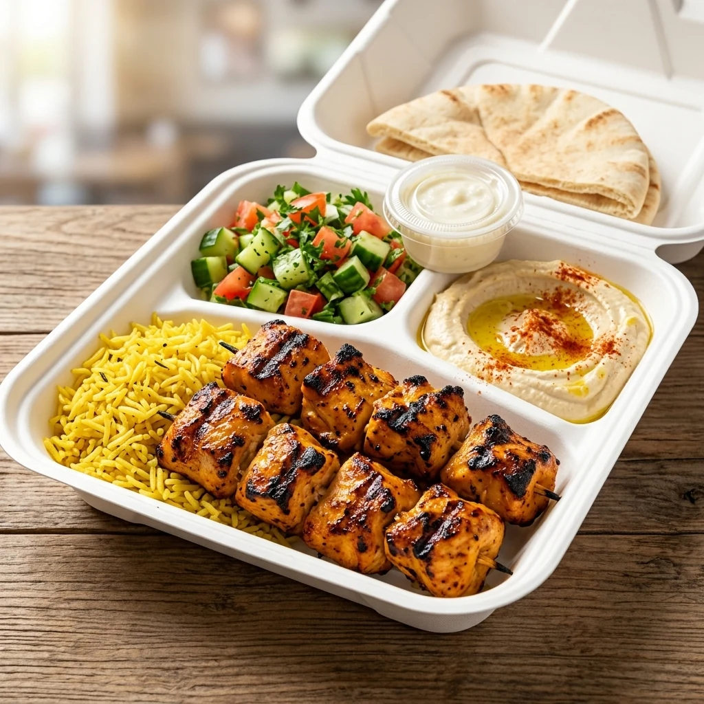Halal chicken tikka plate from the Mashawi Market & Grill menu in Calgary