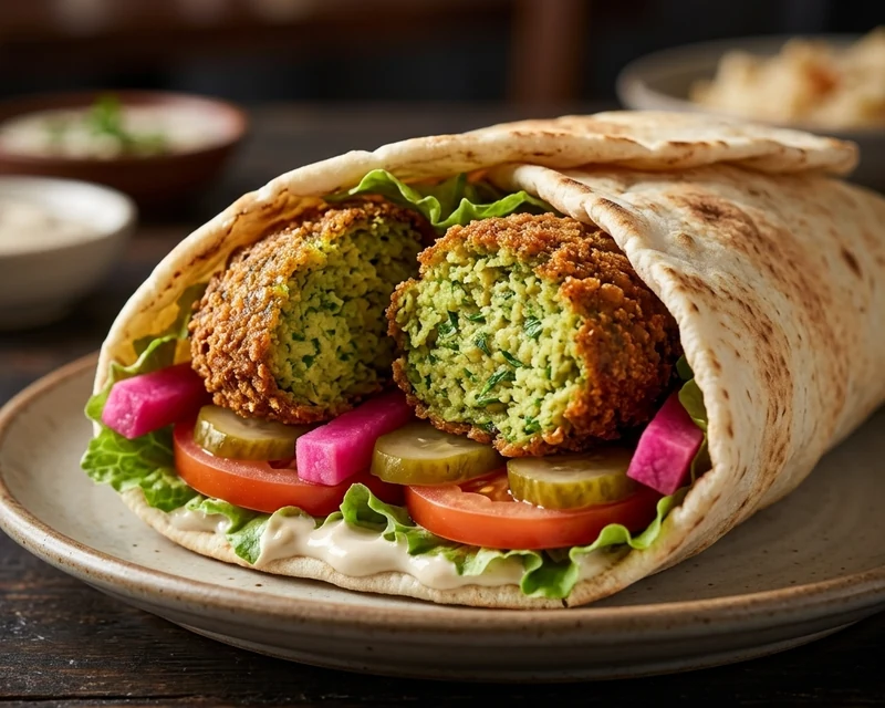 Falafel sandwich at Mashawi Market & Grill, Middle Eastern restaurant in east Calgary